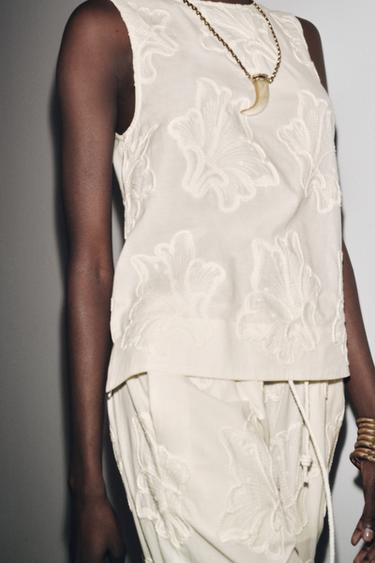 ZW COLLECTION EMBROIDERED PYJAMA TROUSERS - Ecru by Zara - Image 3