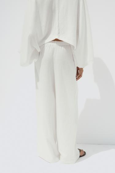 PANTALON AVEC LIN - Blanc cassé de Zara - Image 3