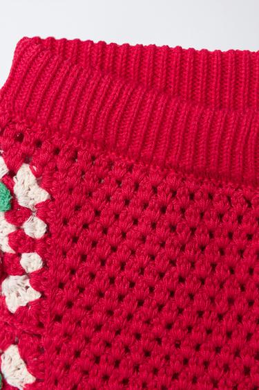 KNIT BERMUDA SHORTS WITH CHERRY CROCHET - Red by Zara - Image 2