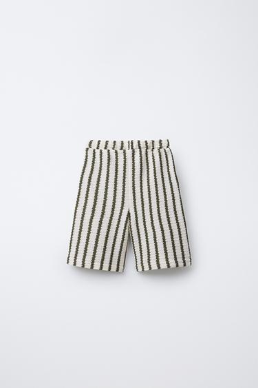 STRIPED CROCHET BERMUDA SHORTS - Ecru / Green by Zara - Image 1