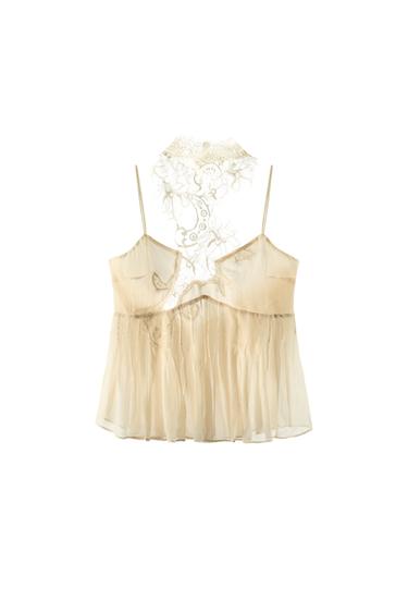 TOP COMBINADO HALTER GODETS - Crudo de Zara