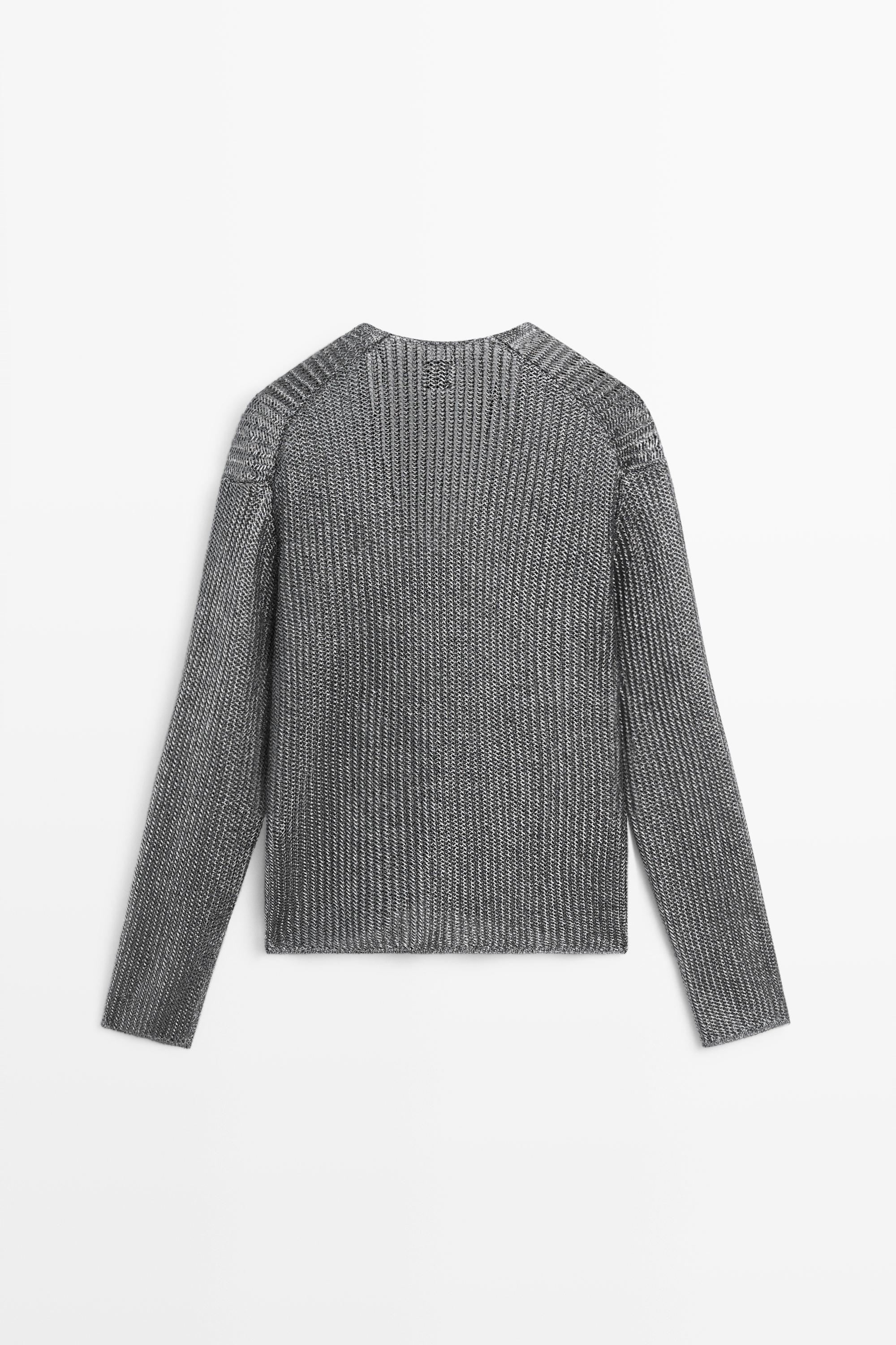 Pull maille métallisée col en V - STUDIO