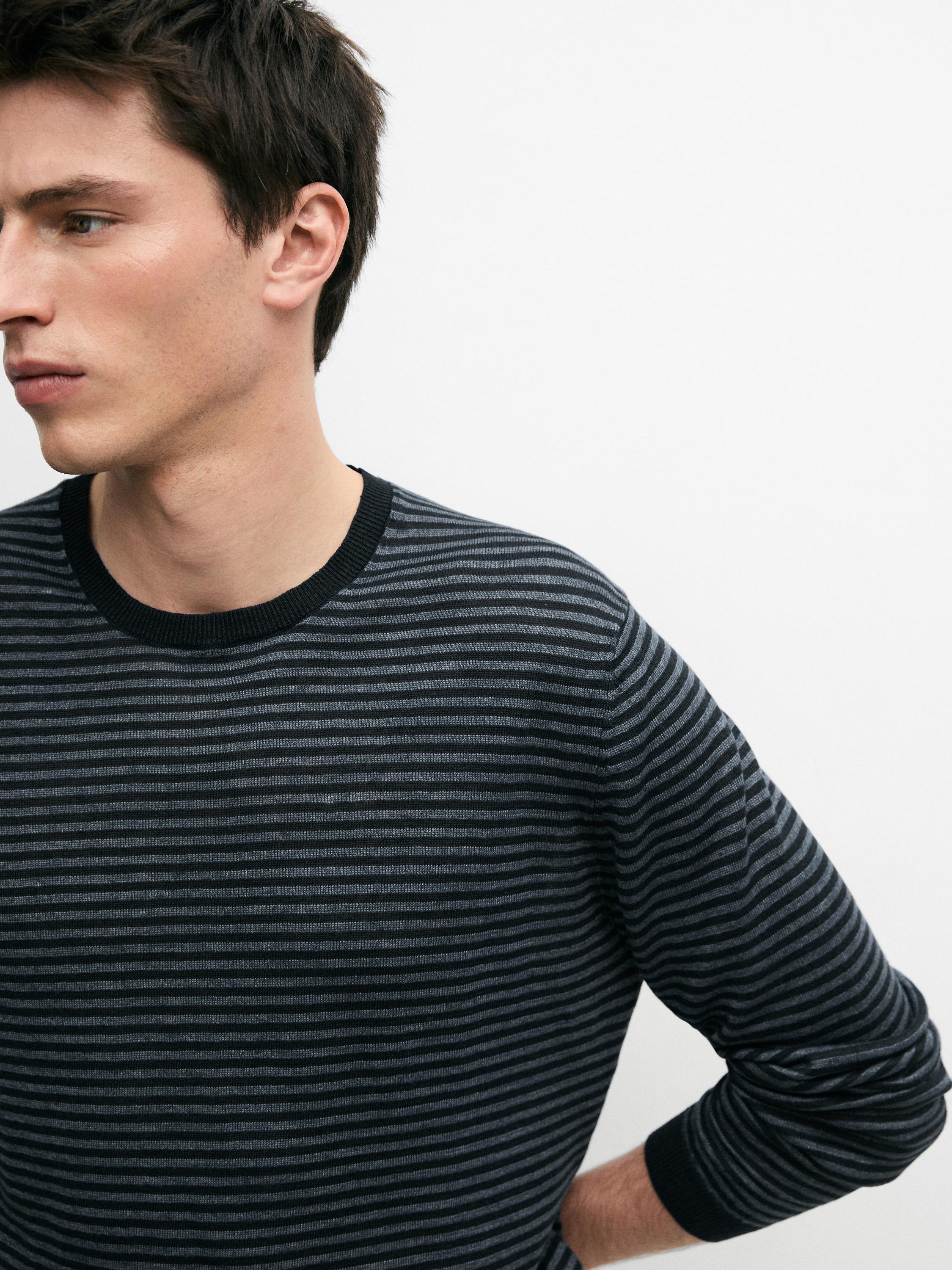 Linen sweater with striped detail
