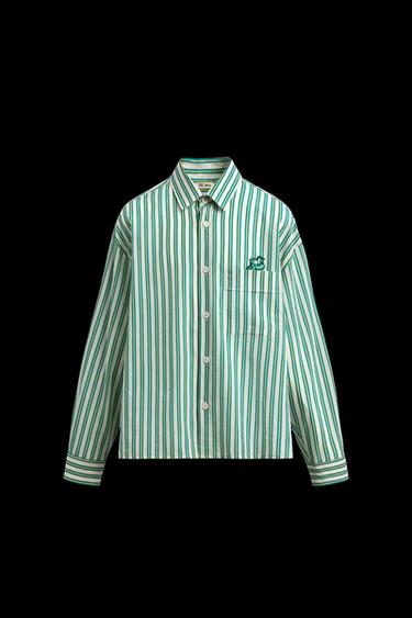 Zara PLUTO PATCH STRIPED SHIRT HARRY LAMBERT FOR ZARA X DISNEY - White / Green