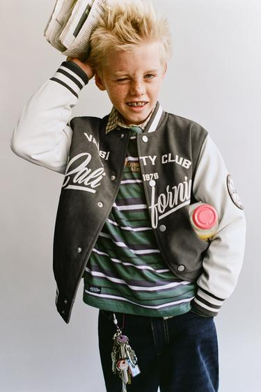 BOMBER JACKET WITH HOODIE AND FAUX LEATHER SLEEVES - Brown by Zara