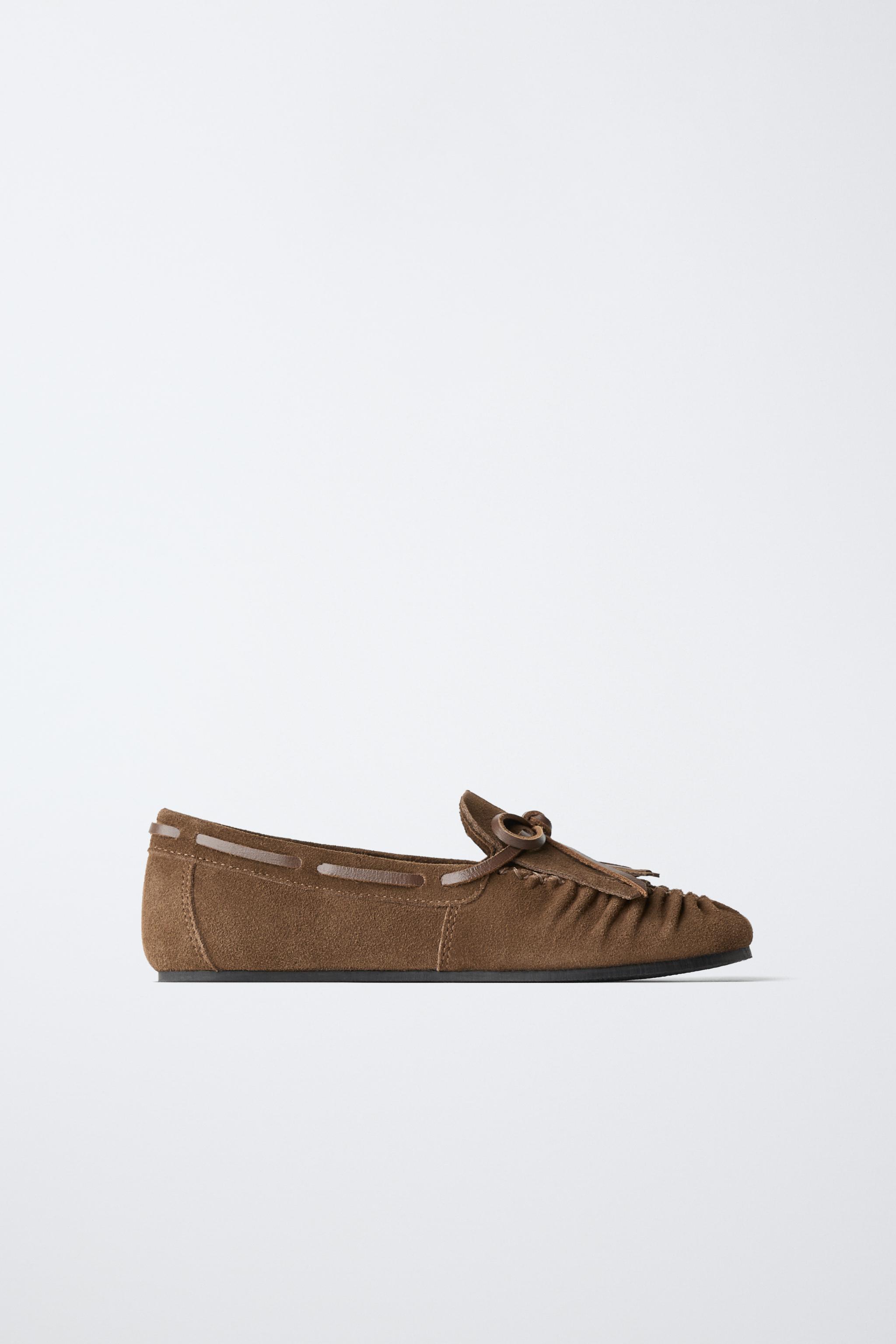 FRINGED LOAFERS — Brown