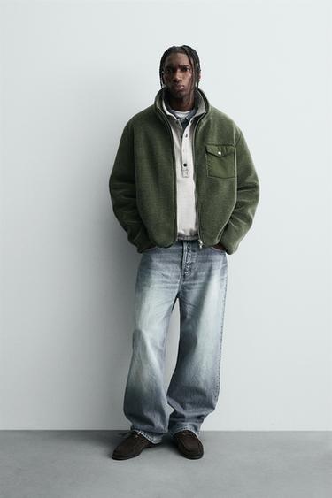 FAUX SHEARLING EFFECT JACKET WITH CONTRAST - Khaki by Zara