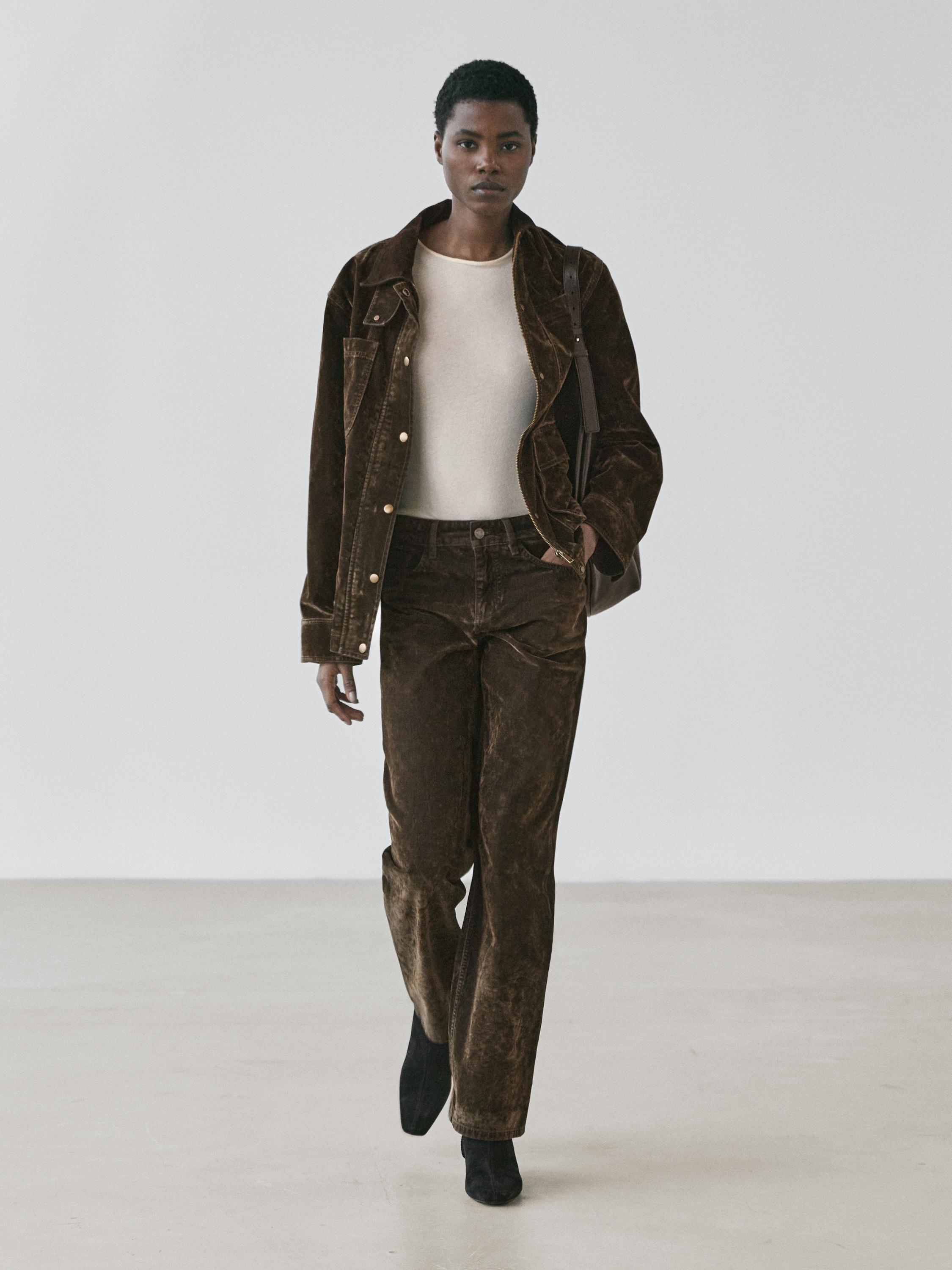 Low-rise straight-leg flocked jeans