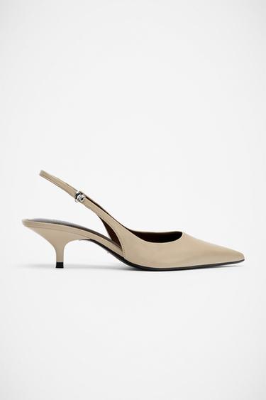SLINGBACK KITTEN-HEEL SHOES WITH STRAP - Taupe Grey by Zara