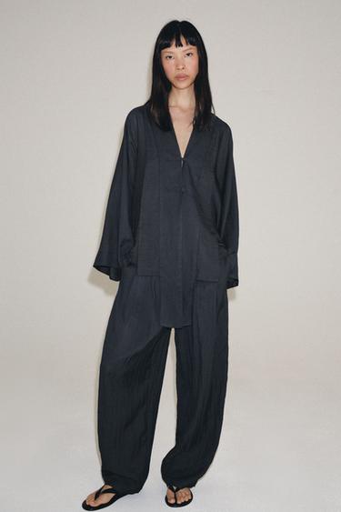 PANTALON FLUIDE À PINCES ZW COLLECTION - Gris foncé de Zara - Image 1