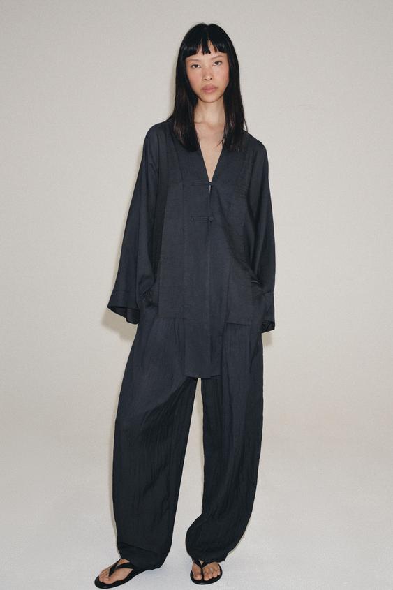 PANTALON FLUIDE À PINCES ZW COLLECTION - Gris foncé de Zara - Image 1