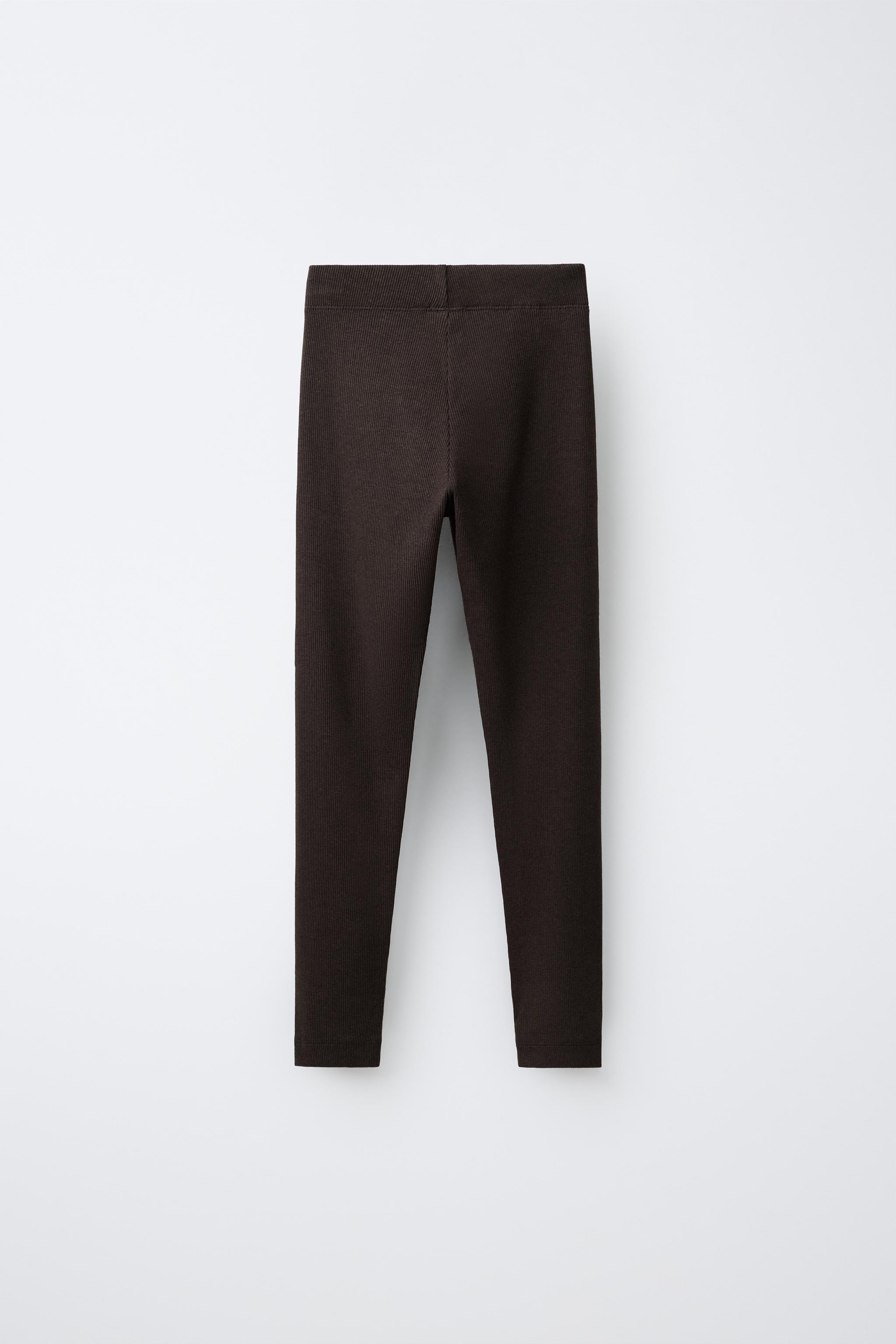 LABEL DETAIL RIBBED LEGGINGS — Brown