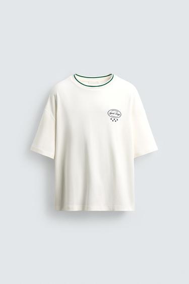CAMISETA CONTRASTE ESTAMPADO - Blanco roto de Zara