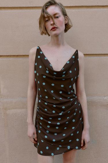 ROBE MINI À POIS - Marron-Bleu de Zara - Image 1