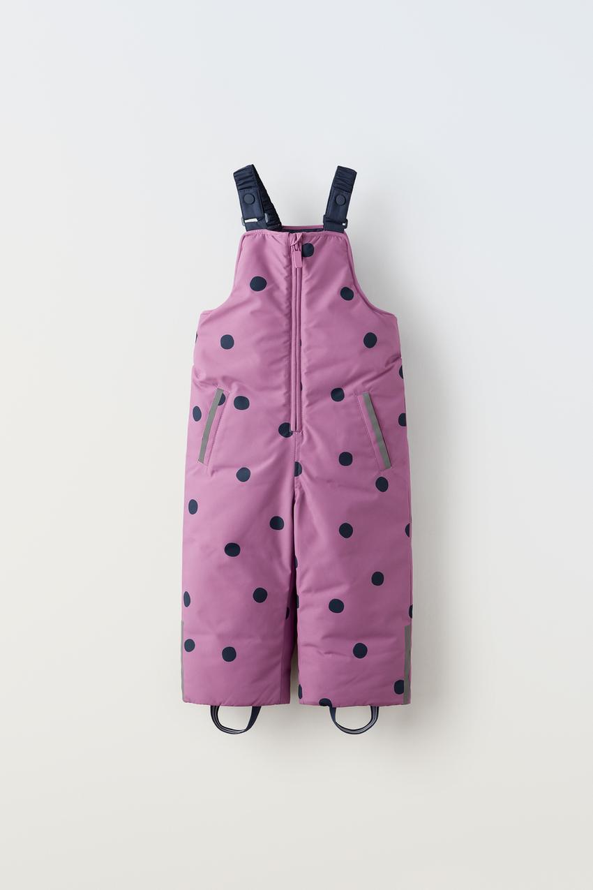 WATER REPELLENT AND WIND RESISTANCE POLKA DOT SNOW OVERALLS SKI COLLECTION  - Mauve