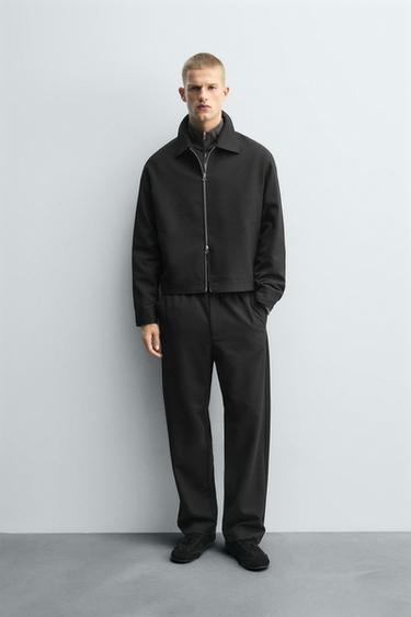 Zara 一般版型運動風褲腰長褲 - 黑色