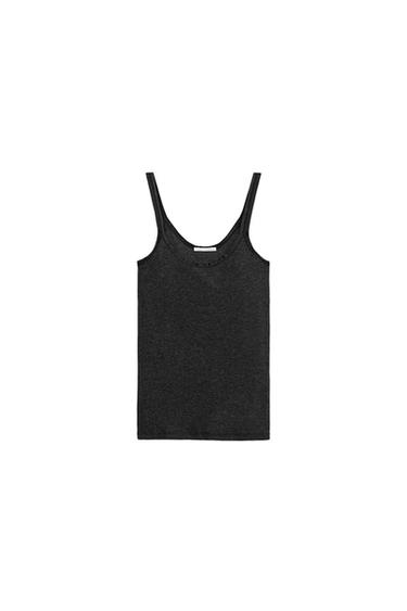 Zara RIBBED STRAPPY TANK TOP - Charcoal gray
