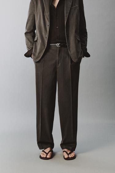 WASHED-EFFECT SUIT TROUSERS - Taupe grey by Zara