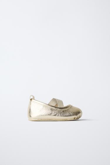 LEATHER BALLET FLATS - Gold by Zara