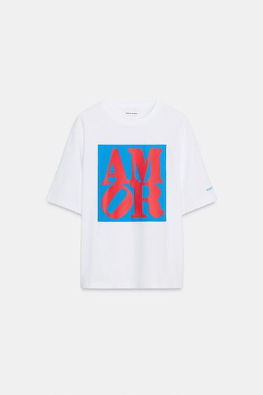 CONTRAST SLOGAN T-SHIRT - White by Zara