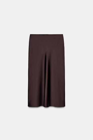 Zara SATIN EFFECT MIDI SKIRT - Dark eggplant