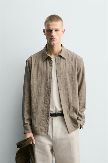 RELAXED FIT CREASED-EFFECT SHIRT - Beige by Zara