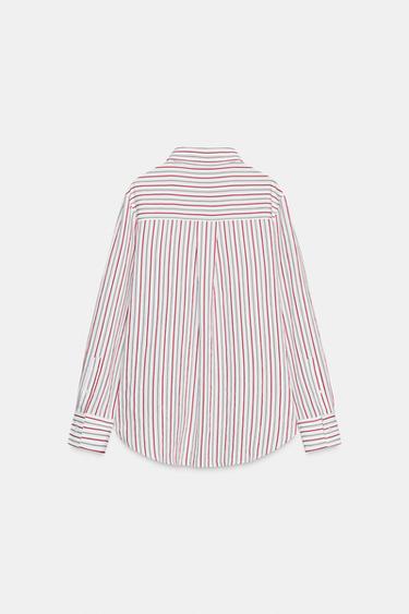 STRIPED OVERSIZE POPLIN SHIRT - White / Red by Zara - Image 6