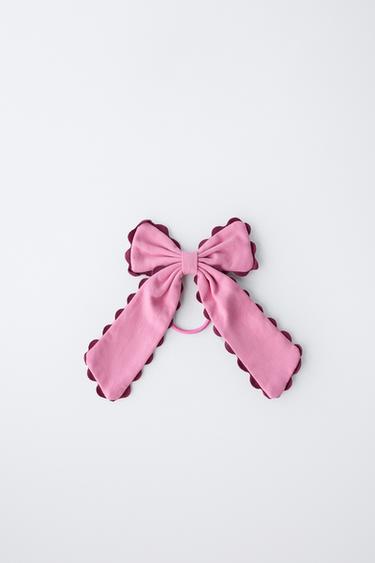 RUFFLE BOW CLIP HAIR TIE - Magenta by Zara