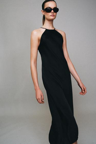 VESTIDO ACETINADO HALTER ZW COLLECTION - Preto da Zara