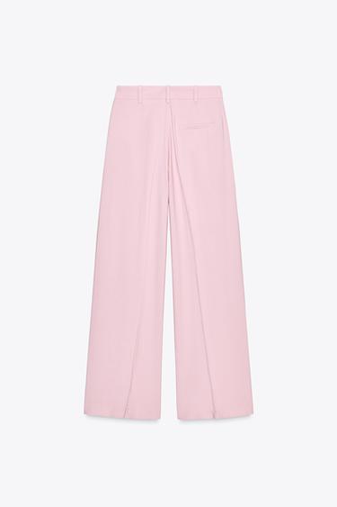 WIDE-LEG DARTED TROUSERS - Pastel pink by Zara - Image 5