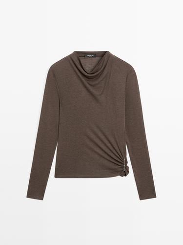 Zara Funnel neck T-shirt - Brown marl