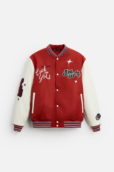 Zara COMBINATION PATCHES JACKET - White / Red