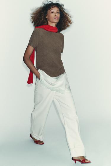 SOFT-TOUCH SHORT SLEEVE KNIT TOP - Taupe grey by Zara