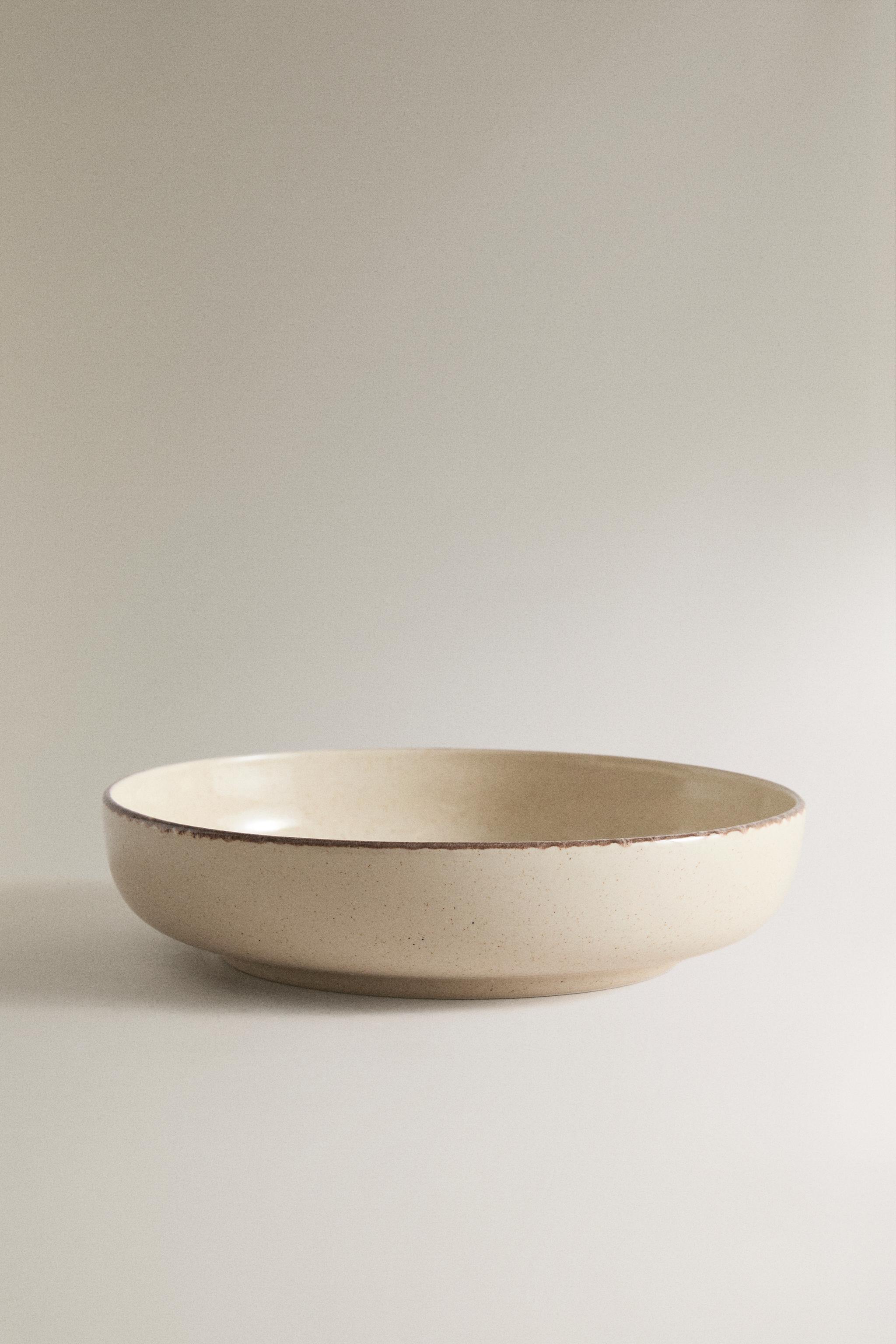 STONEWARE SOUP PLATE WITH AGED RIM - Light ecru | ZARA United States