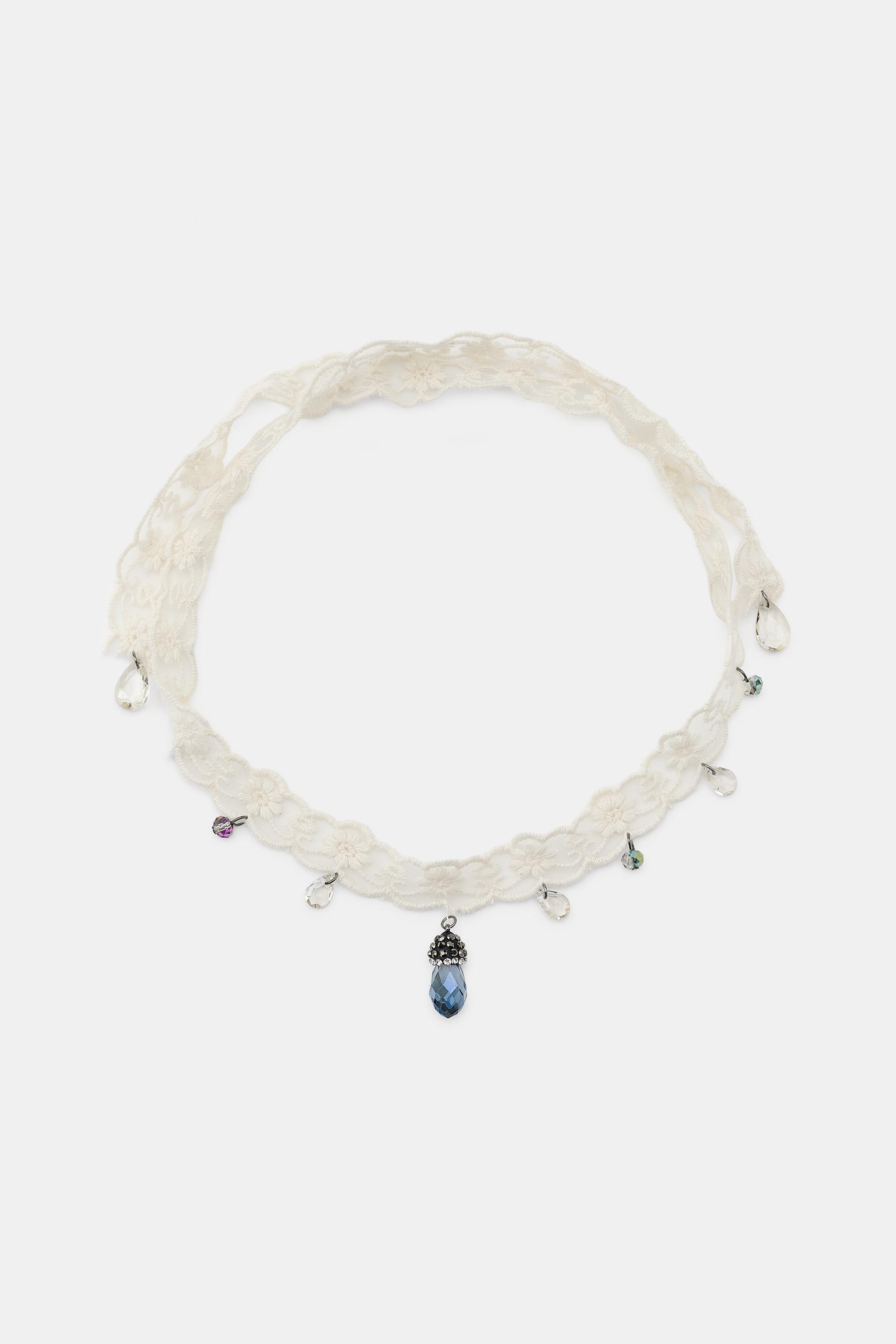 FABRIC JEWELED CHOKER — Ecru