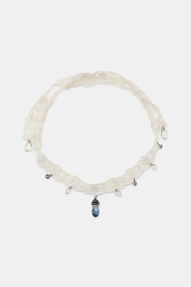 FABRIC JEWEL CHOKER NECKLACE - Ecru by Zara
