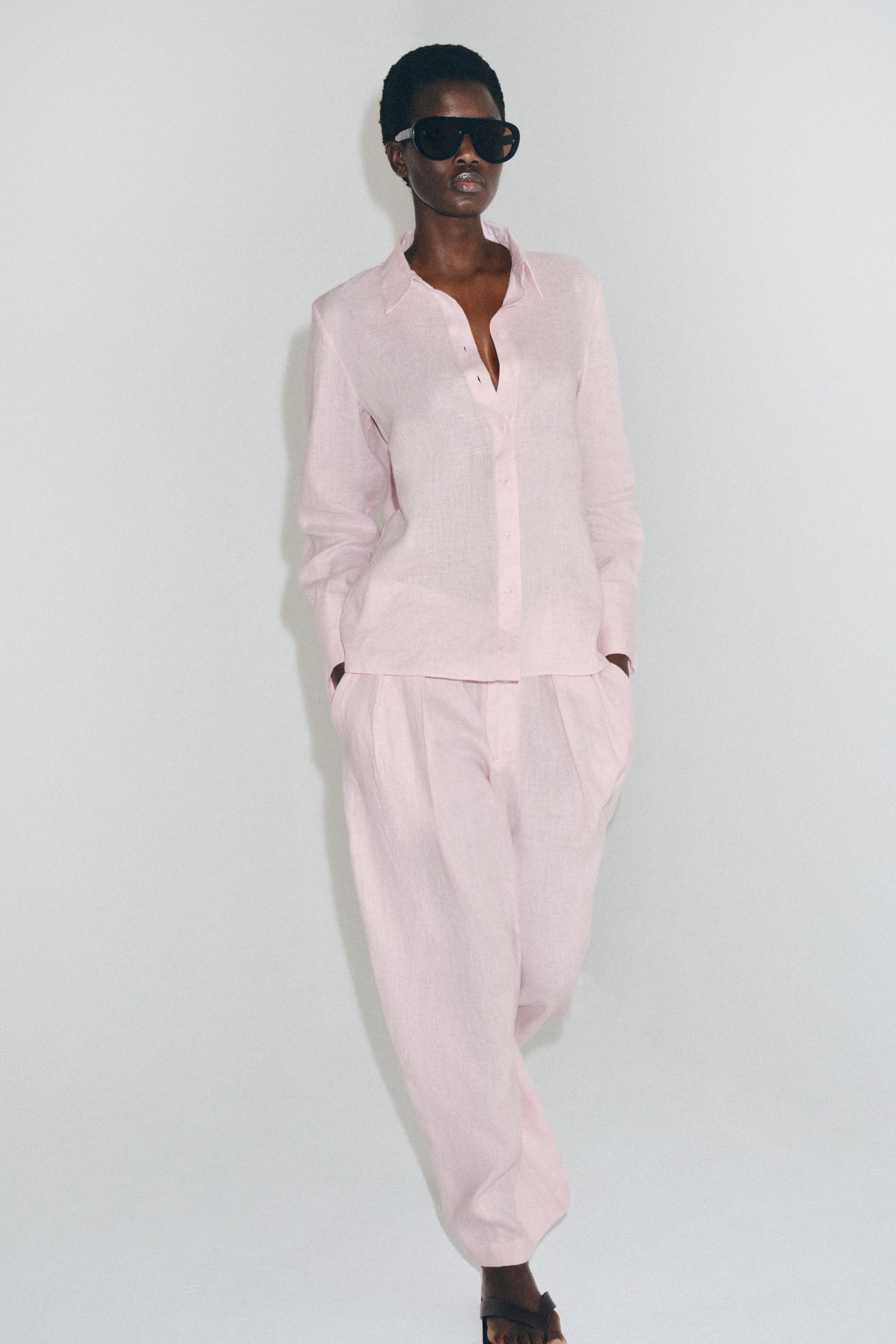 100% LINEN SHIRT ZW COLLECTION - Pink | ZARA United States