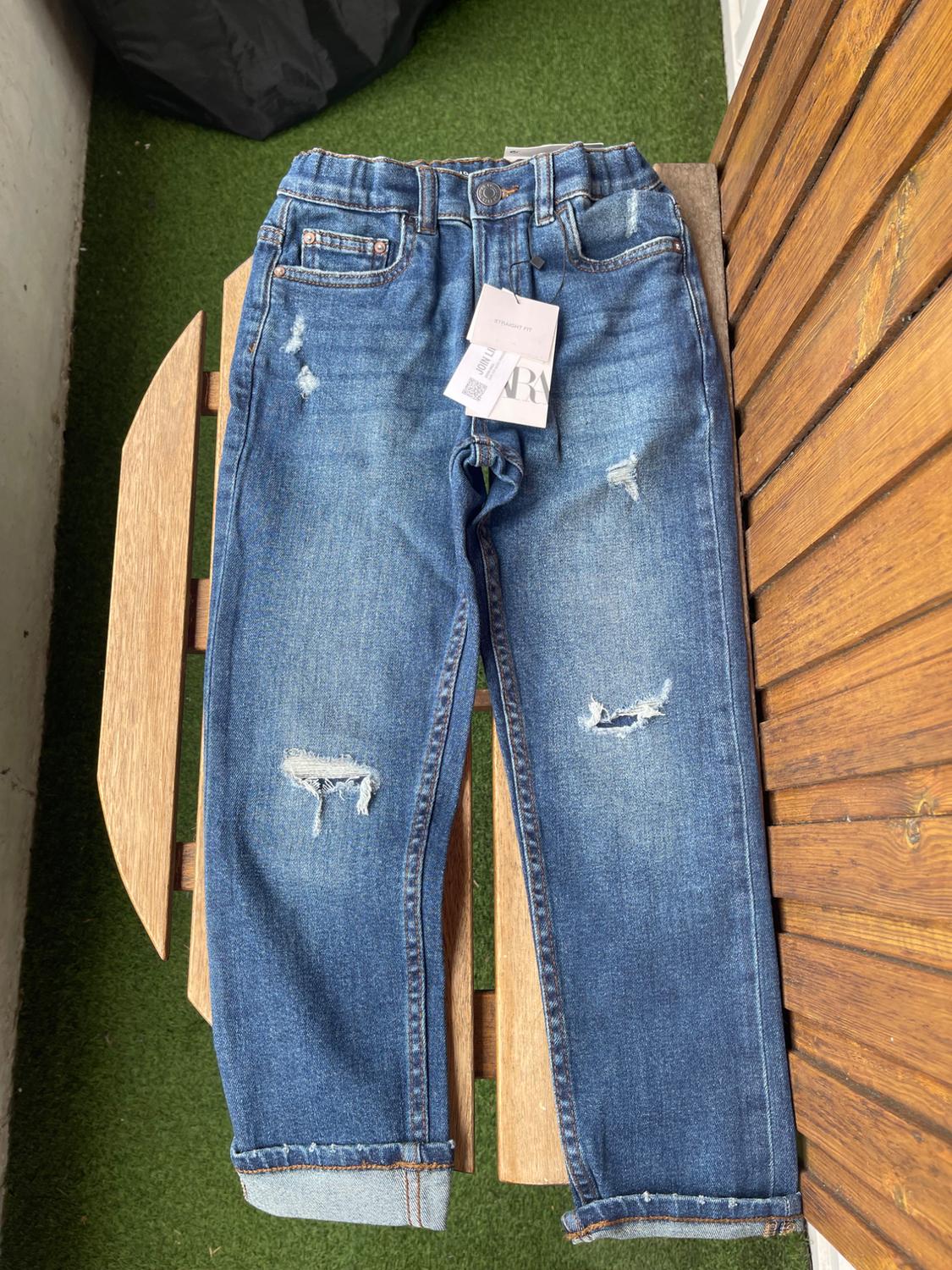 DESTROYED DARK WASH JEANS