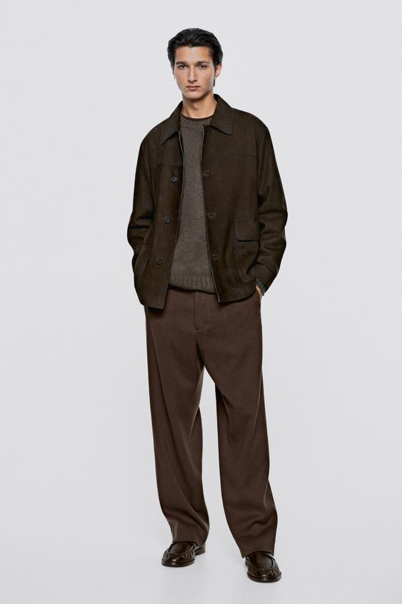 Zara Leather nubuck pocket detail jacket - LIMITED EDITION - Brown - Image 0