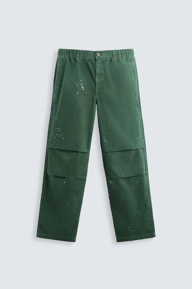 PANTALÓN PARACHUTE SALPICADURAS - Verde de Zara