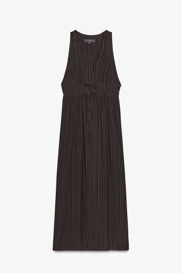 ストライプ柄ロング丈ベストダークブラウンZaraのストライプ柄ロング丈ベスト - ダークブラウン