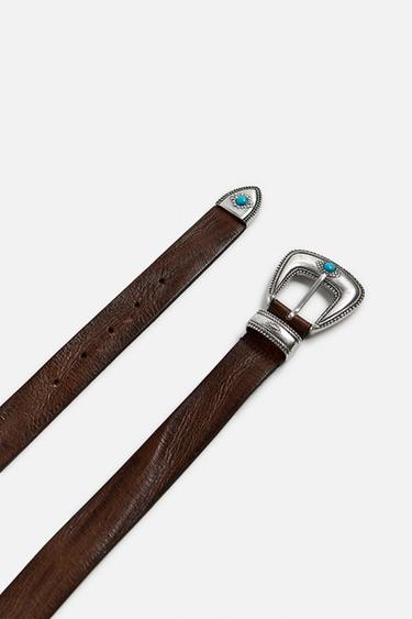 VINTAGE-EFFECT LEATHER BELT - Dark brown by Zara - Image 2