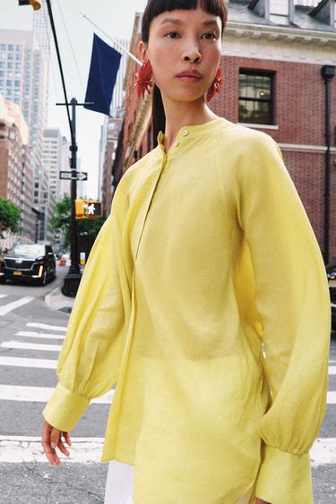 ZW COLLECTION FLOWING SHIRT WITH RAMIE - Yellow by Zara - Image 1