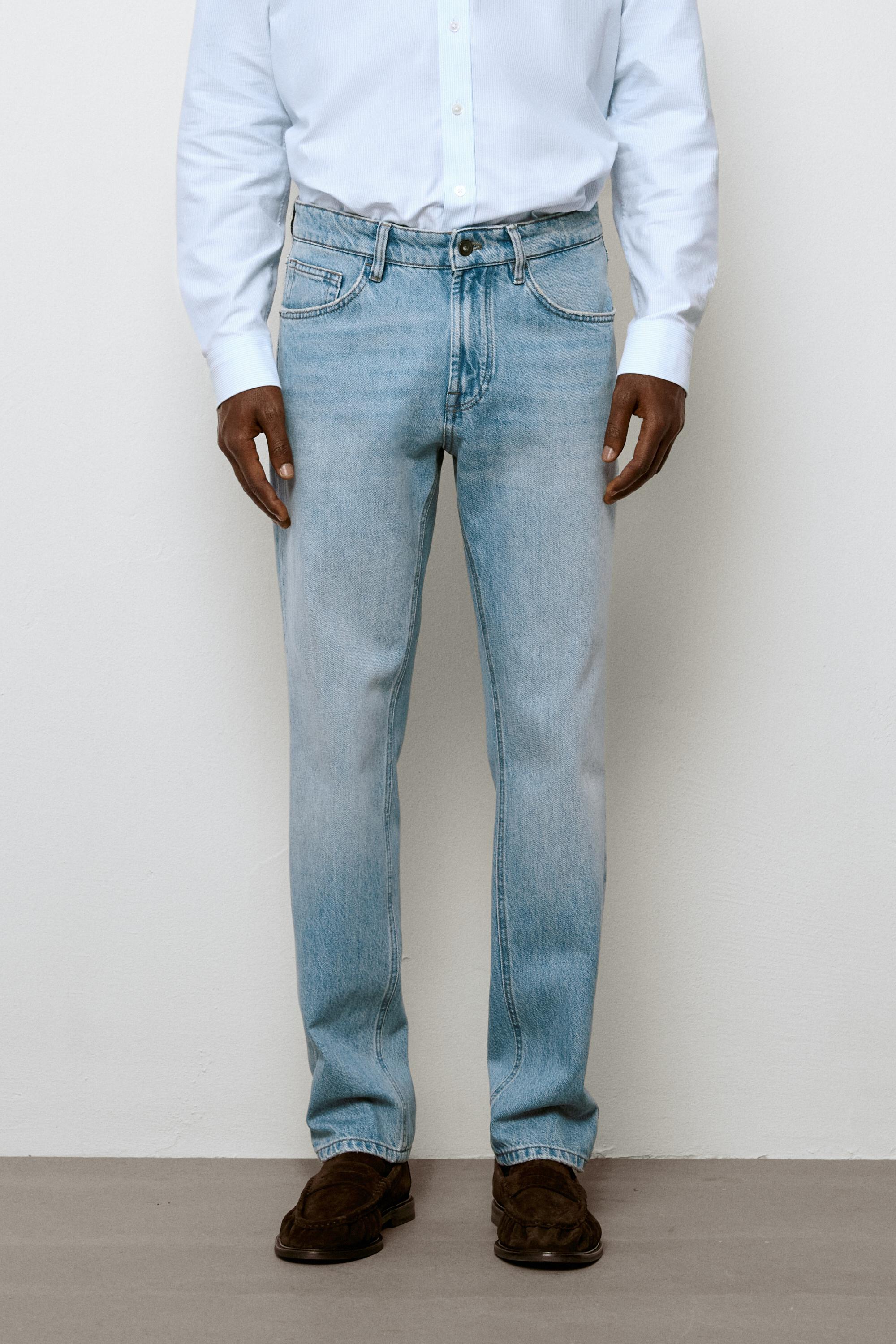 Bleach washed tapered fit jeans — Light blue