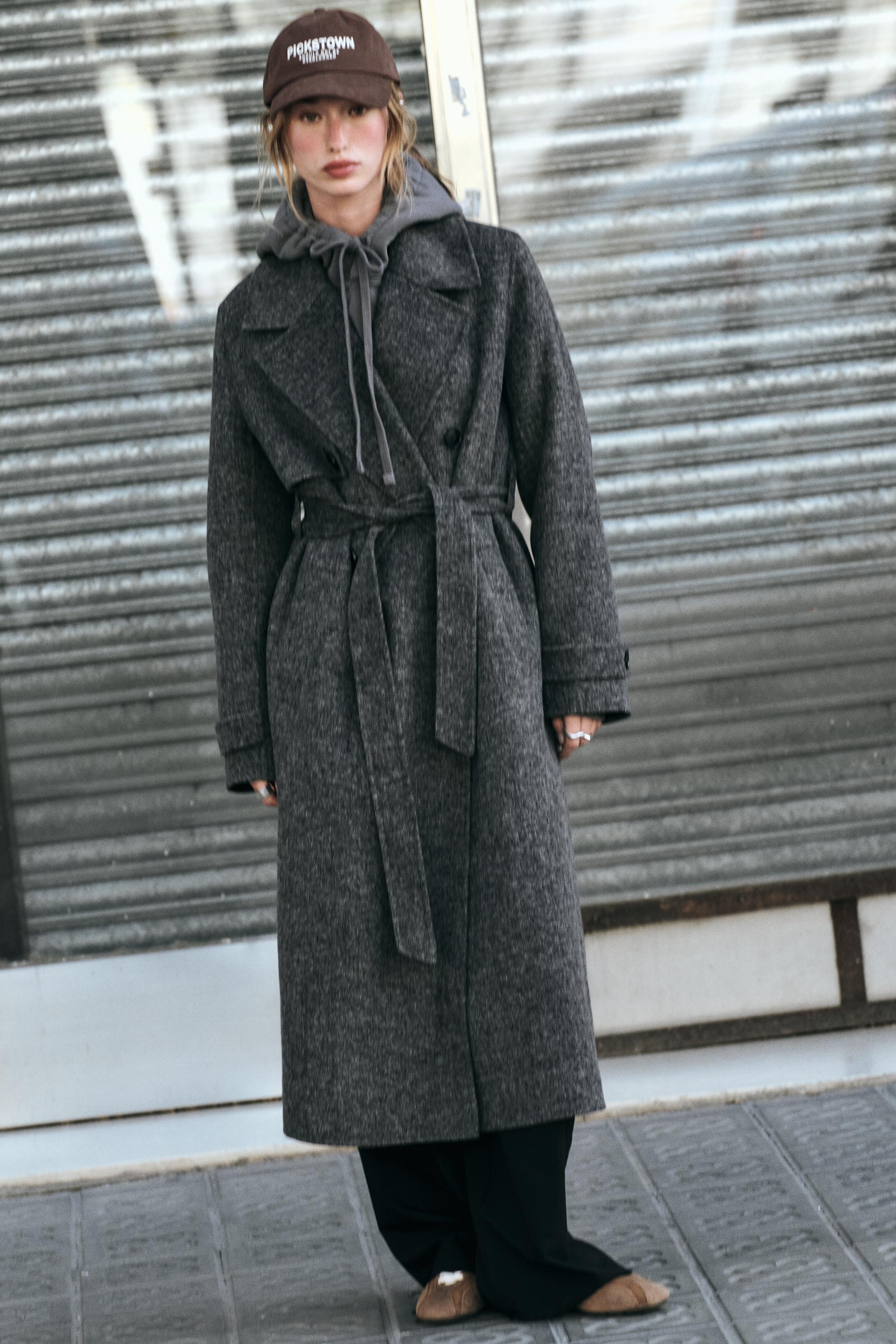 Dark grey double breasted coat online