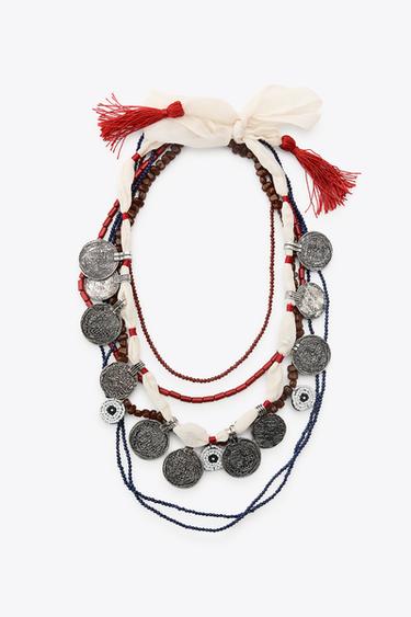 PACK OF 3 BEADED MEDALLION NECKLACES - Blue by Zara
