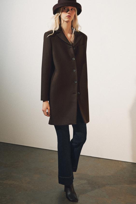 معطف ميدي بالصوف ZW COLLECTION - شوكولاتة الخاص بـ Zara - صورة 0