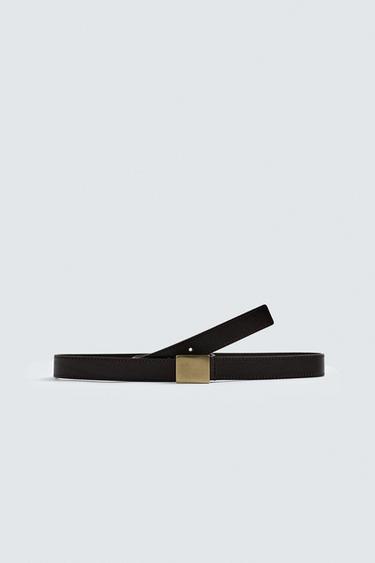 LIMITED EDITION LEATHER BELT WITH PLATE - Dark brown by Zara