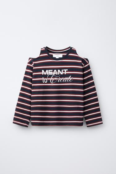 STRIPED CUT-OUT T-SHIRT - Burgundy by Zara