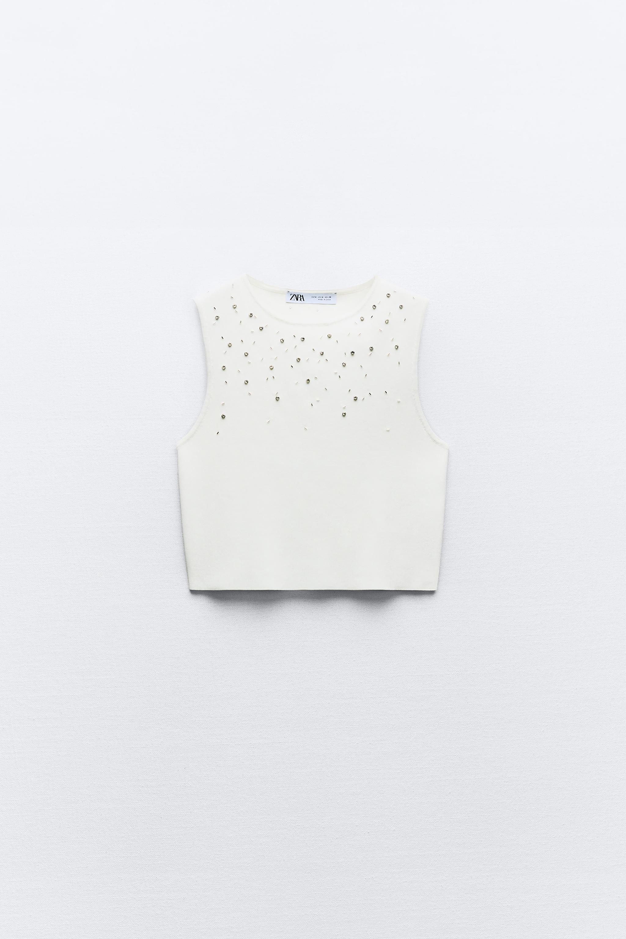 RIBBED TOP WITH BEADS - White | ZARA Singapore